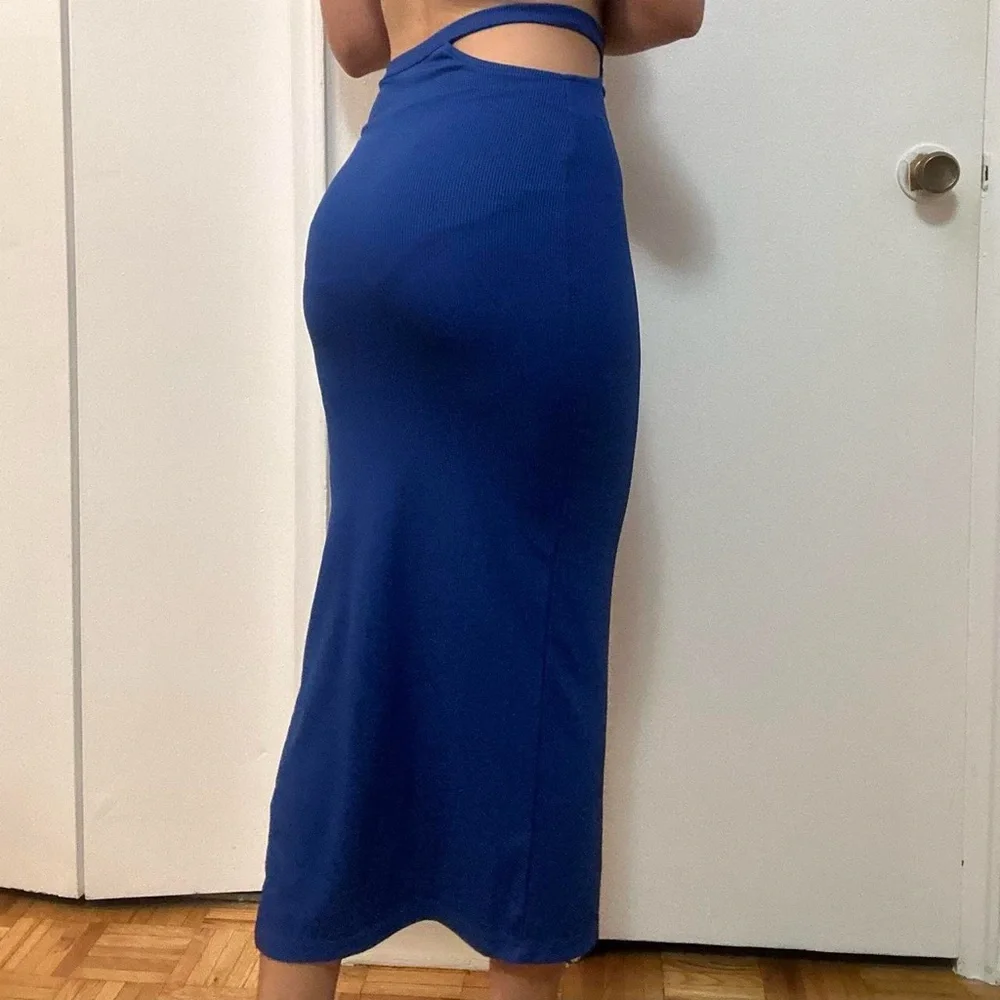 💙 Blue Midi Skirt with Cut Out Detail Size Small - Picture 5 of 5